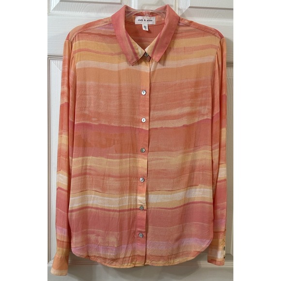 Cloth & Stone Anthropologie Sunset Blouse Women's LG Watercolor Button Down EUC - Picture 1 of 16